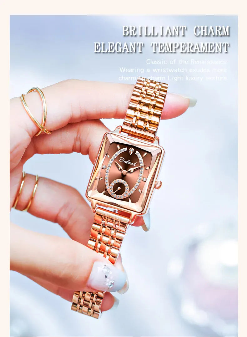 KissICON Luxury Women Square Steel Quartz Wristwatch - Waterproof