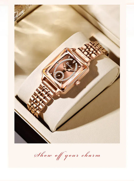 KissICON Luxury Women Square Steel Quartz Wristwatch - Waterproof