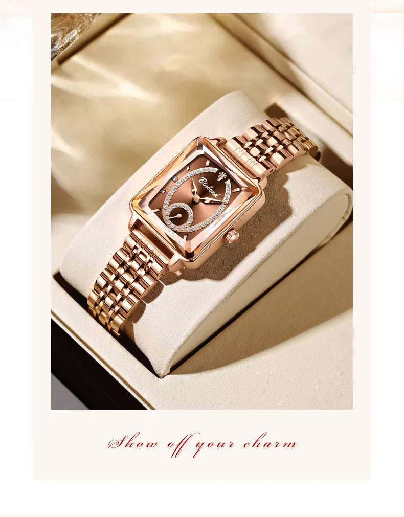 KissICON Luxury Women Square Steel Quartz Wristwatch - Waterproof