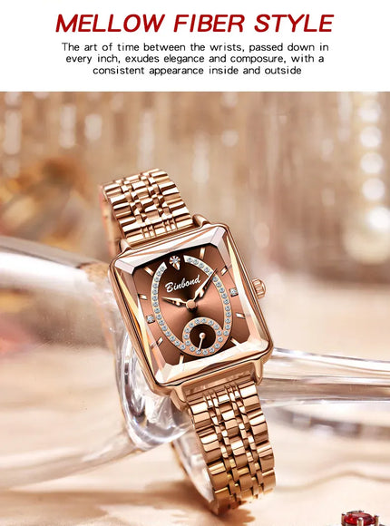 KissICON Luxury Women Square Steel Quartz Wristwatch - Waterproof