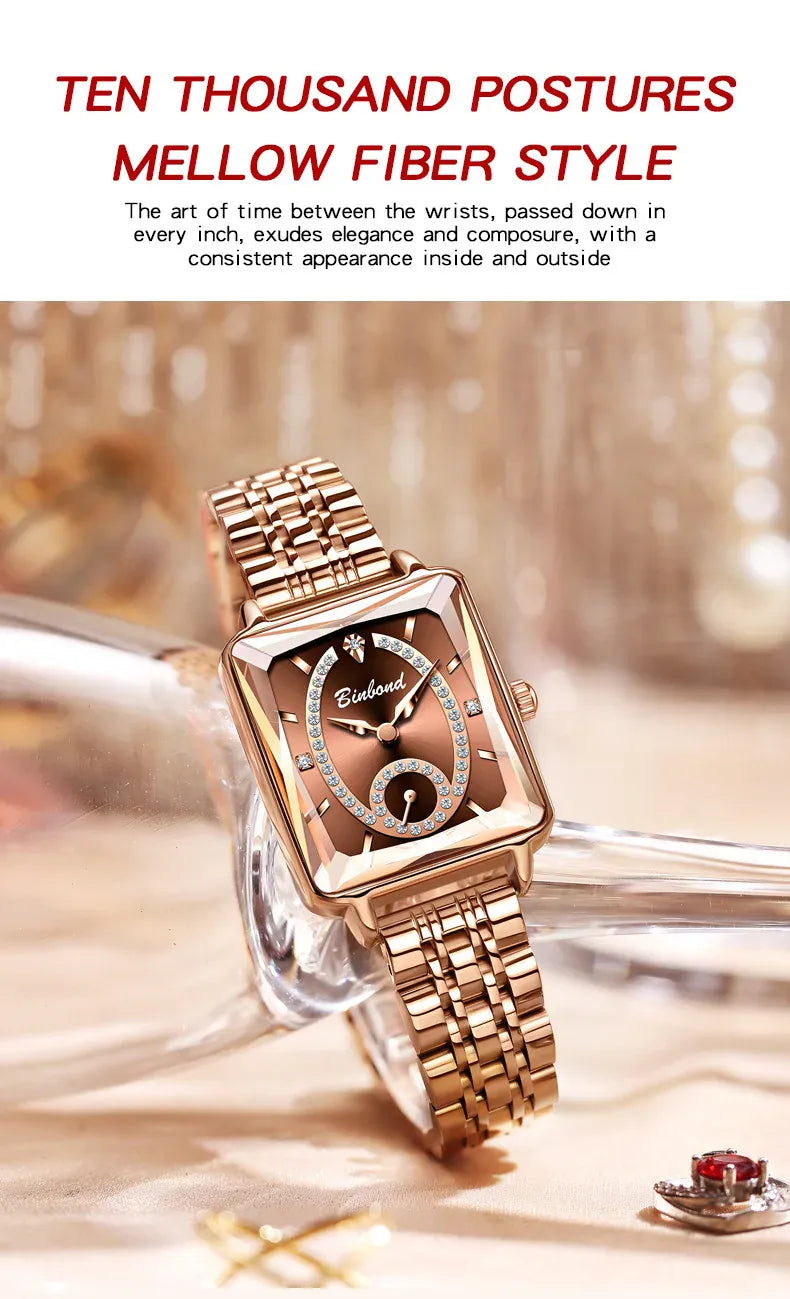 KissICON Luxury Women Square Steel Quartz Wristwatch - Waterproof