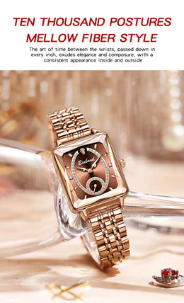 KissICON Luxury Women Square Steel Quartz Wristwatch - Waterproof