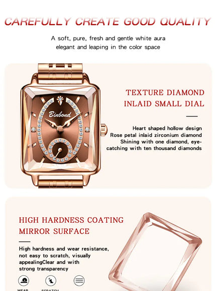 KissICON Luxury Women Square Steel Quartz Wristwatch - Waterproof