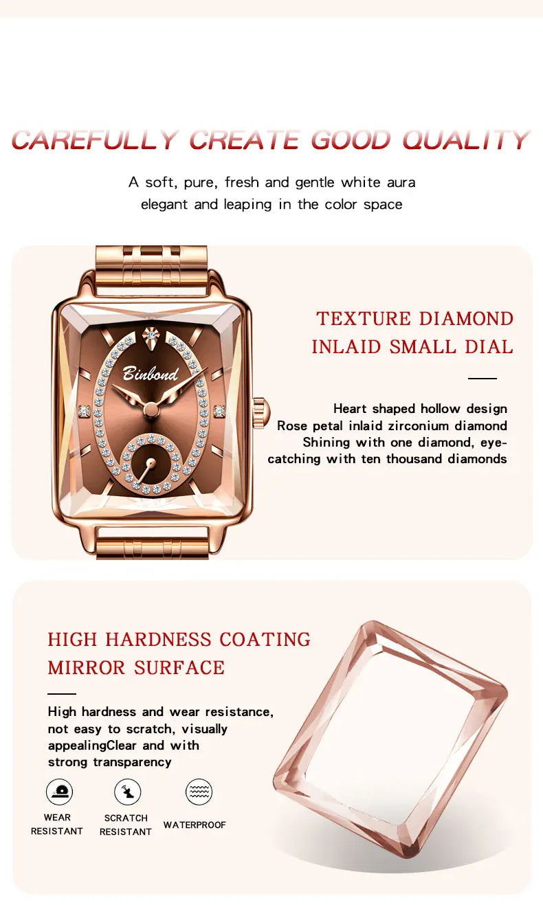 KissICON Luxury Women Square Steel Quartz Wristwatch - Waterproof