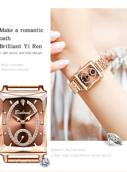 KissICON Luxury Women Square Steel Quartz Wristwatch - Waterproof