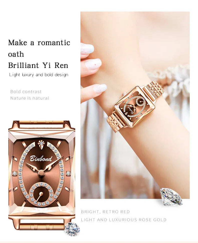 KissICON Luxury Women Square Steel Quartz Wristwatch - Waterproof