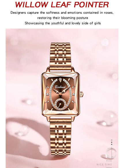 KissICON Luxury Women Square Steel Quartz Wristwatch - Waterproof