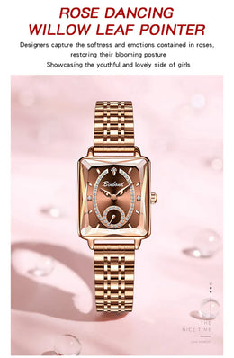 KissICON Luxury Women Square Steel Quartz Wristwatch - Waterproof