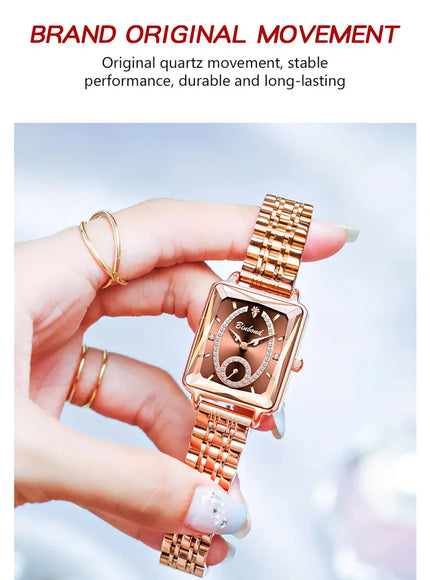KissICON Luxury Women Square Steel Quartz Wristwatch - Waterproof