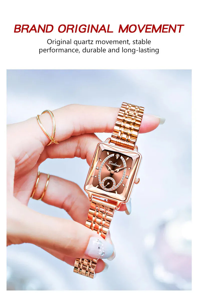 KissICON Luxury Women Square Steel Quartz Wristwatch - Waterproof