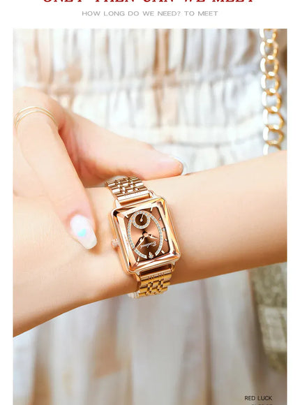 KissICON Luxury Women Square Steel Quartz Wristwatch - Waterproof