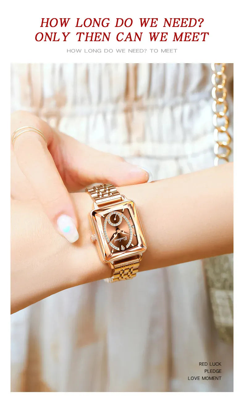 KissICON Luxury Women Square Steel Quartz Wristwatch - Waterproof