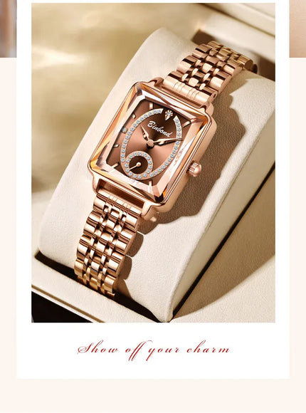 KissICON Luxury Women Square Steel Quartz Wristwatch - Waterproof