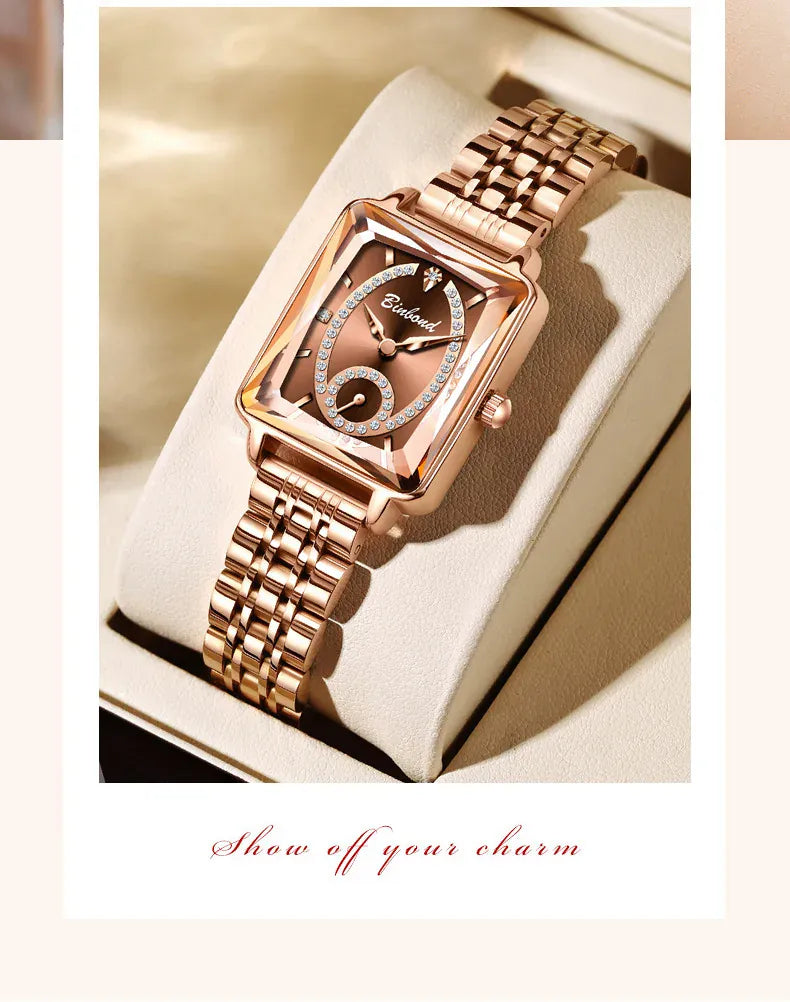 KissICON Luxury Women Square Steel Quartz Wristwatch - Waterproof