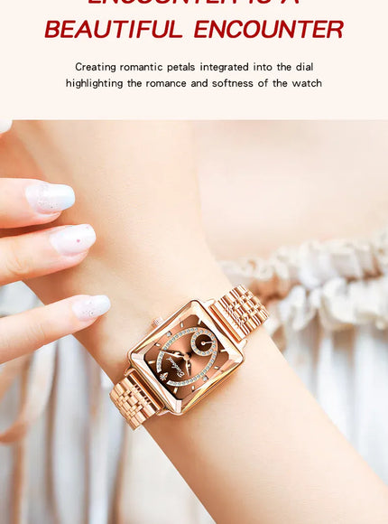 KissICON Luxury Women Square Steel Quartz Wristwatch - Waterproof