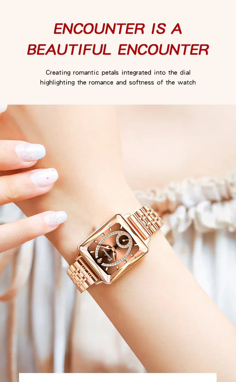 KissICON Luxury Women Square Steel Quartz Wristwatch - Waterproof
