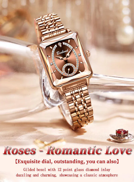KissICON Luxury Women Square Steel Quartz Wristwatch - Waterproof