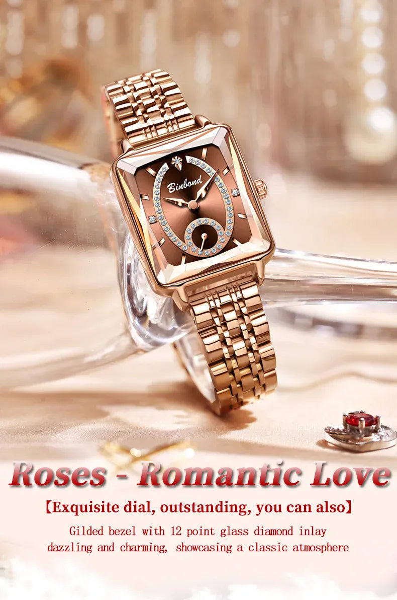 KissICON Luxury Women Square Steel Quartz Wristwatch - Waterproof