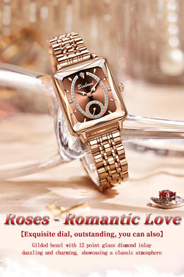 KissICON Luxury Women Square Steel Quartz Wristwatch - Waterproof