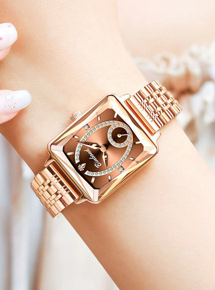 KissICON Luxury Women Square Steel Quartz Wristwatch - Waterproof