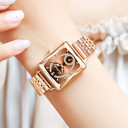 KissICON Luxury Women Square Steel Quartz Wristwatch - Waterproof