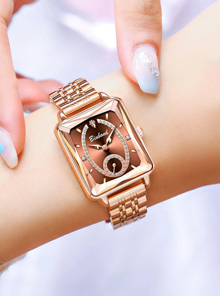 KissICON Luxury Women Square Steel Quartz Wristwatch - Waterproof