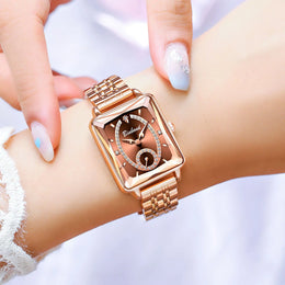 KissICON Luxury Women Square Steel Quartz Wristwatch - Waterproof