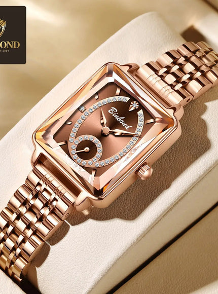 KissICON Luxury Women Square Steel Quartz Wristwatch - Waterproof