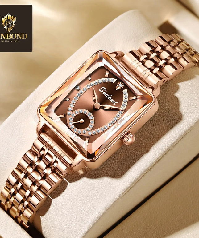 KissICON Luxury Women Square Steel Quartz Wristwatch - Waterproof