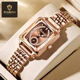 KissICON Luxury Women Square Steel Quartz Wristwatch - Waterproof