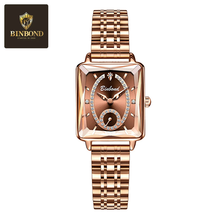 Luxury Women Square Steel Quartz Wristwatch - Waterproof