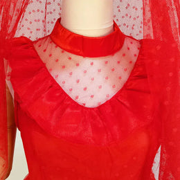 KissICON Lydia Deetz Costume with Gloves Scarf Lydia Women Wedding Dress Gothic Red Gown Halloween Outfits with Veil Beetle Bride Cosplay