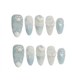 KissICON M 2 Handmade Press on Nails Light Blue Cute Bear