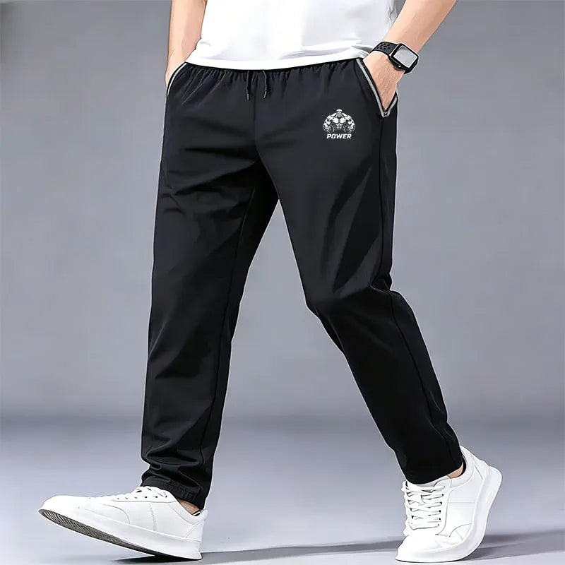 KissICON M / black Men Power Muscle Print Jogger Pants Elastic Drawstring Waist Quick Dry Lightweight Sports Trousers Gym Fitness Running Sweat Pan