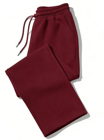 KissICON M / Burgundy Mens Sweatpants Straight Fit Joggers for Sports and Streetwear Loose Oversized Casual Pant Drawstring Multi-pocket Men Long Pant