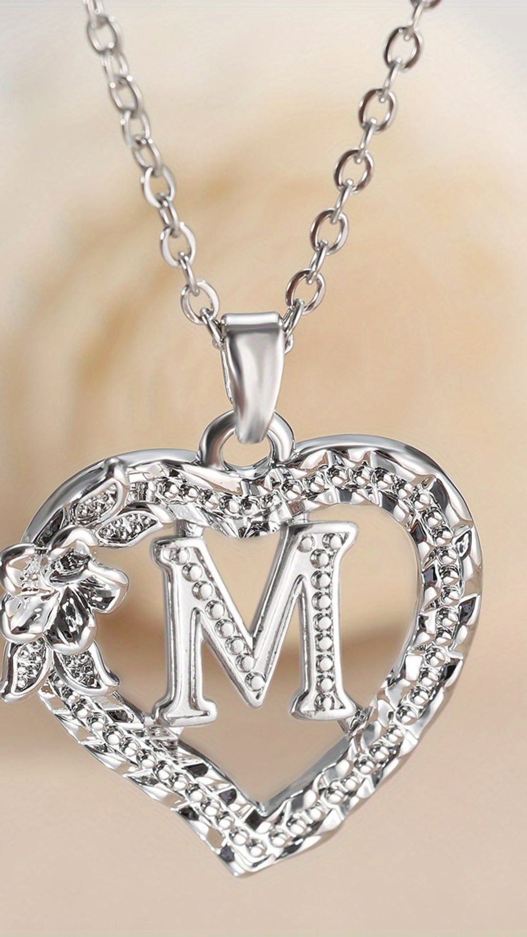 jkthpu-45 M KissIcon Elegant Initial Heart Necklace - CZ Birthstone