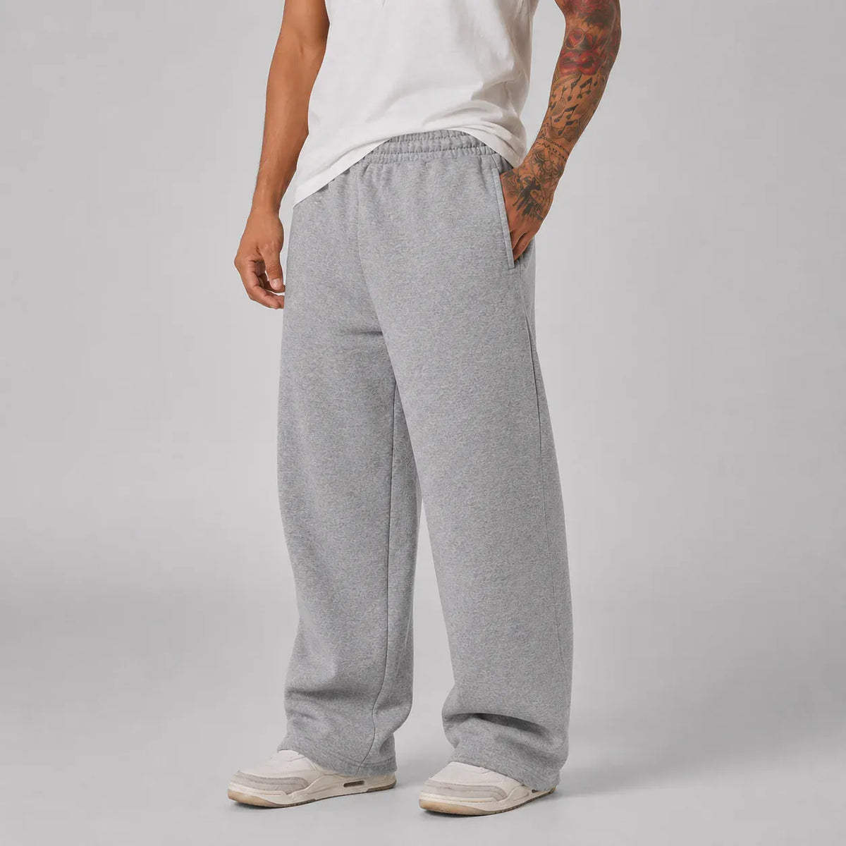 KissICON M / light gray Men's Casual Sweatpants 6 Colors Summer Straight Leg Sports Pants Drawstring Elastic Waist Comfortable Gym Joggers with Pockets