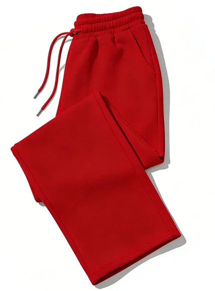 KissICON M / Red Mens Sweatpants Straight Fit Joggers for Sports and Streetwear Loose Oversized Casual Pant Drawstring Multi-pocket Men Long Pant