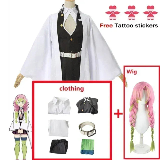 KissICON M / Style b Adult Children Anime Kanroji Mitsuri Cosplay Costume Kimono Haori Dress Wig Clothes Halloween Costume for Adult Children
