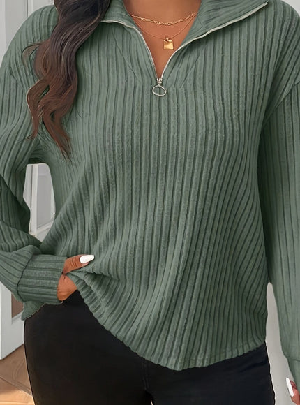 jkthpu-45 Malachite Green / UK 16 Plus Size - Women'S Plus Size Green Ribbed