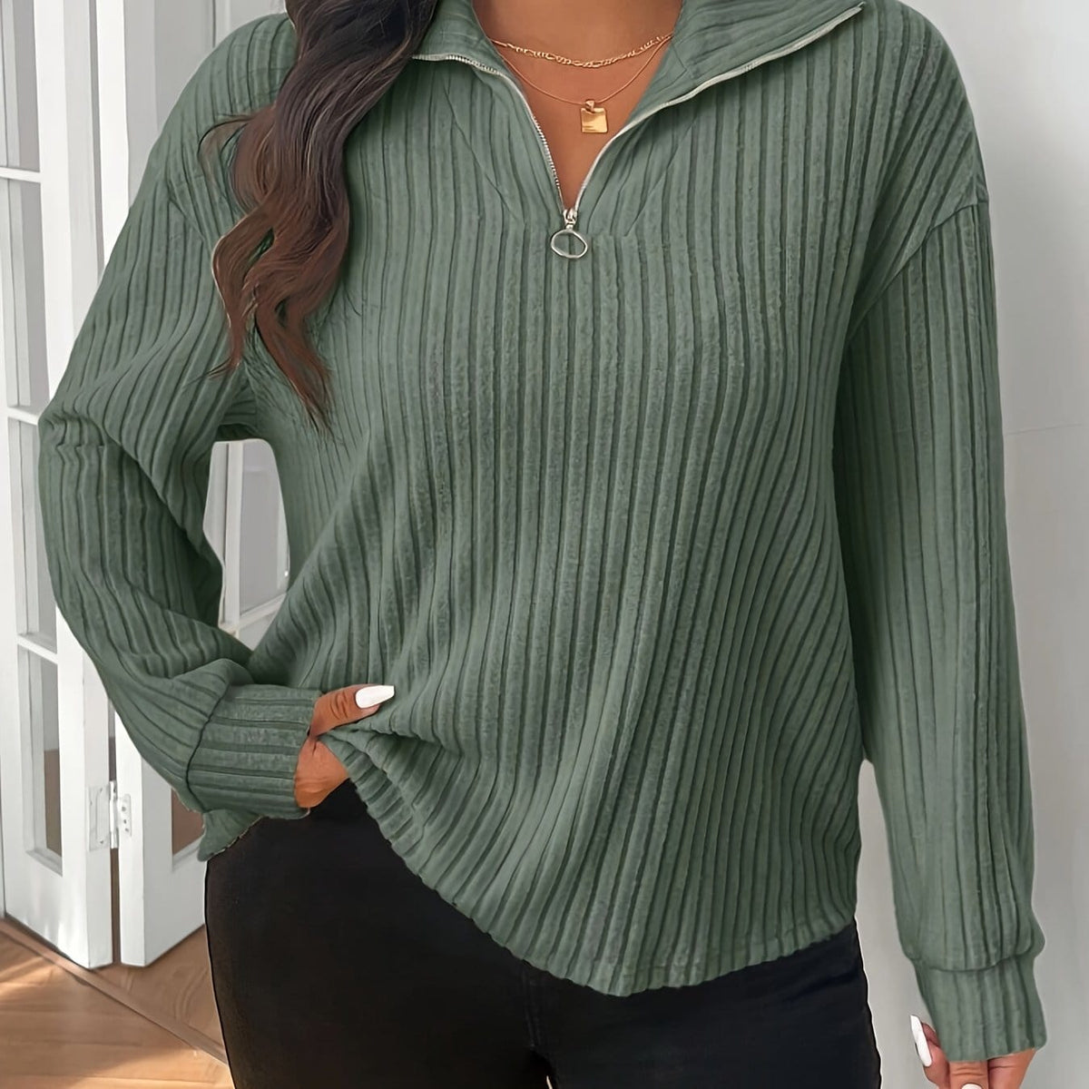 jkthpu-45 Malachite Green / UK 16 Plus Size - Women'S Plus Size Green Ribbed
