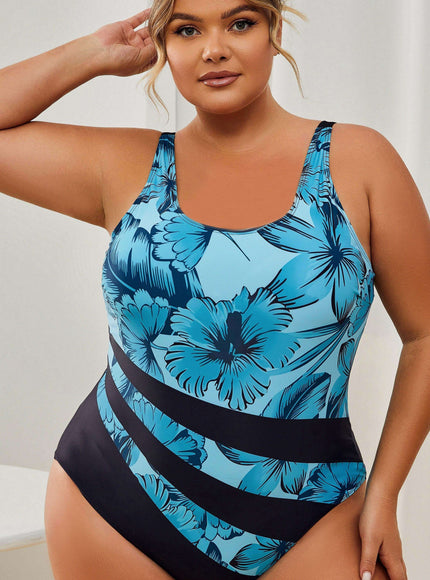 KissICON Malachite Green / UK 18 Curve Tropical Floral Highcut Onepiece Swimsuit