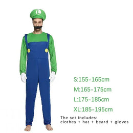 KissICON Man Green style / XL Game Marios Super Luigi Brothers Uniform Set Cosplay Costumes Funny Anime Adult Men Jumpsuit Woman Dress Halloween Costume