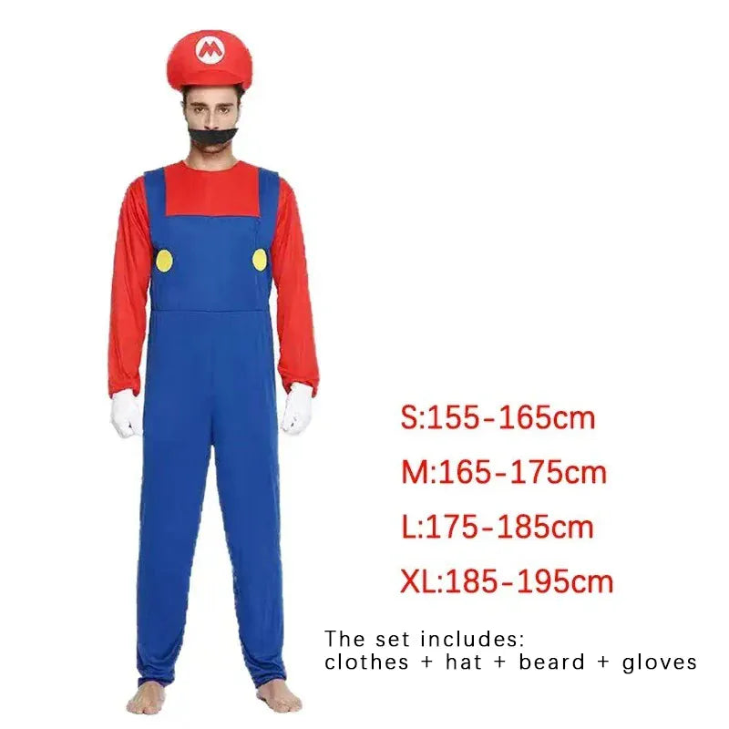 KissICON Man Red style / S Game Marios Super Luigi Brothers Uniform Set Cosplay Costumes Funny Anime Adult Men Jumpsuit Woman Dress Halloween Costume