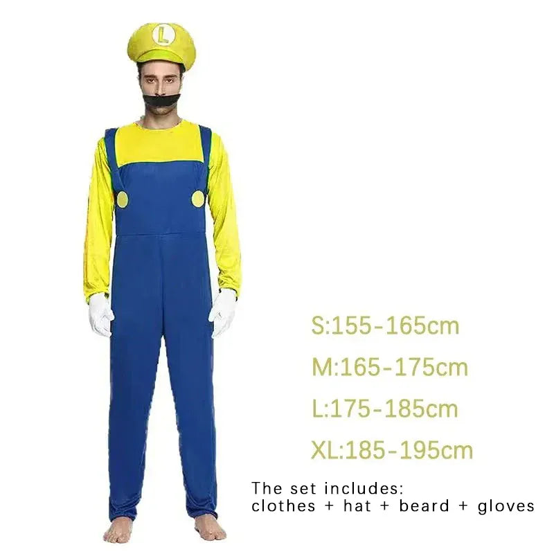 KissICON Man Yellow / S Game Marios Super Luigi Brothers Uniform Set Cosplay Costumes Funny Anime Adult Men Jumpsuit Woman Dress Halloween Costume