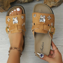 KissICON maroon / 36 Shiny Crystal Flock Thick Sole Sandals for Women