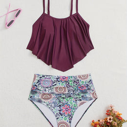 KissICON Maroon / UK 16 Ruffled Tummycovering Solid Bikini – Vacation Ready