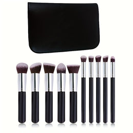 KissICON Matte Black 10 Silvery Gala Chain Bags 10pc Soft Beginner Makeup Brush Kit