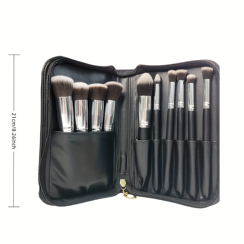 KissICON Matte Black 10 Silvery Gala Chain Bags 10pc Soft Beginner Makeup Brush Kit