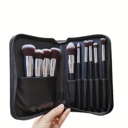KissICON Matte Black 10 Silvery Gala Chain Bags Soft Beginner Full Makeup Brush Set – Tool Kit